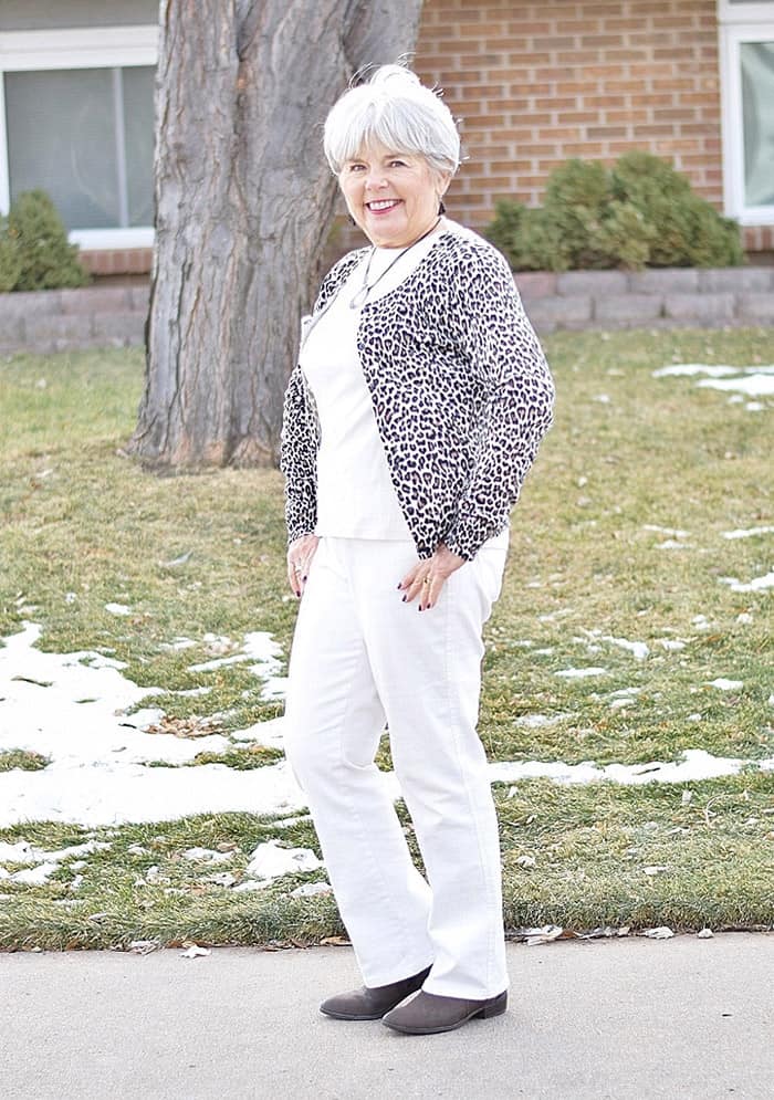 senior woman wearing white
