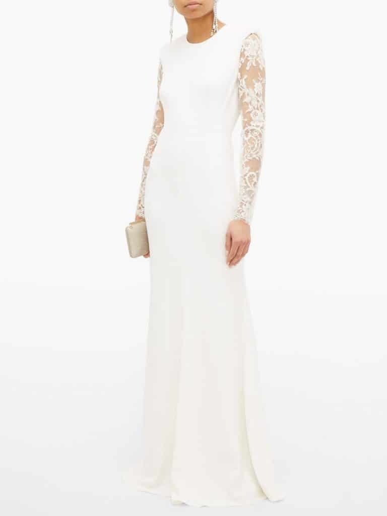 ALEXANDER MCQUEEN Lace-trimmed leaf-crepe gown